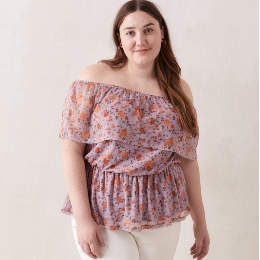 Additional Elle Floral Mesh Peplum Blouse